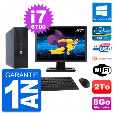 PC HP ProDesk 400 G3 SFF Ecran 27" i7-6700 RAM 8Go Disque 2To Windows 10 Wifi