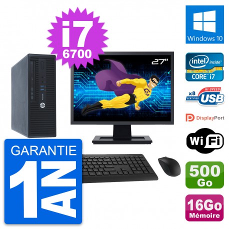 PC HP 400 G3 SFF Ecran 27" Intel i7-6700 RAM 16Go Disque 500Go Windows 10 Wifi