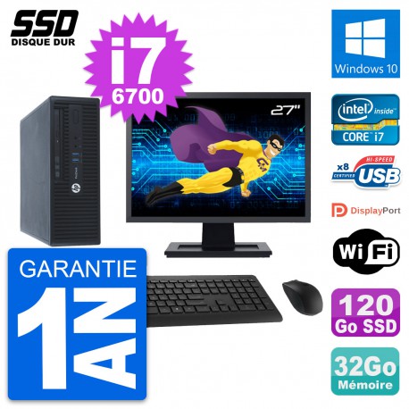 PC HP ProDesk 400 G3 SFF Ecran 27" i7-6700 RAM 32Go SSD 120Go Windows 10 Wifi