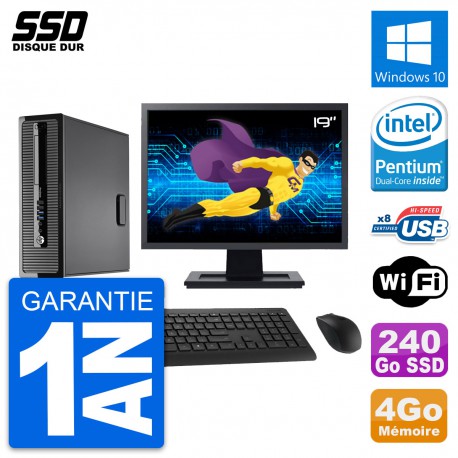 PC HP ProDesk 400 G1 SFF Ecran 19" Intel G3220 RAM 4Go SSD 240Go Windows 10 Wifi