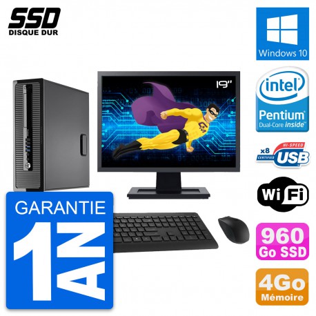 PC HP ProDesk 400 G1 SFF Ecran 19" Intel G3220 RAM 4Go SSD 960Go Windows 10 Wifi