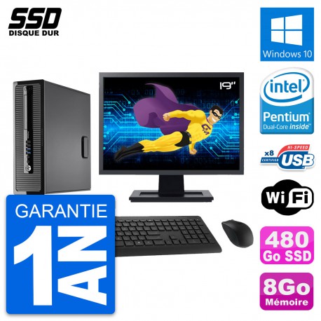 PC HP ProDesk 400 G1 SFF Ecran 19" Intel G3220 RAM 8Go SSD 480Go Windows 10 Wifi