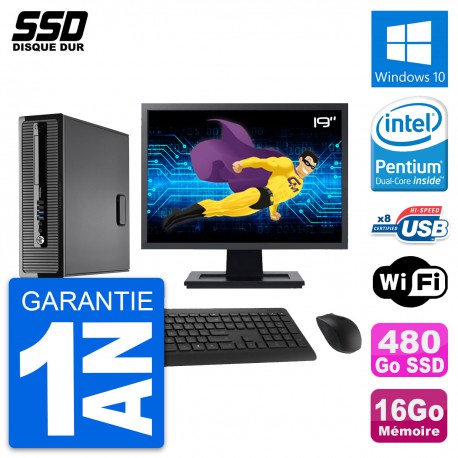 PC HP ProDesk 400 G1 SFF Ecran 19" G3220 RAM 16Go SSD 480Go Windows 10 Wifi