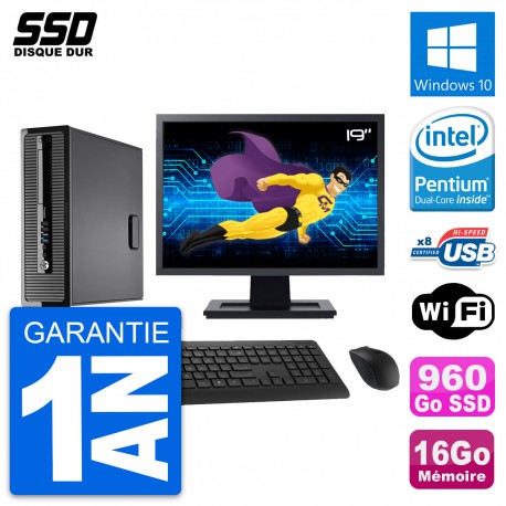 PC HP ProDesk 400 G1 SFF Ecran 19" G3220 RAM 16Go SSD 960Go Windows 10 Wifi