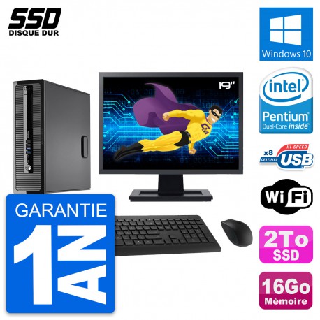 PC HP ProDesk 400 G1 SFF Ecran 19" G3220 RAM 16Go SSD 2To Windows 10 Wifi