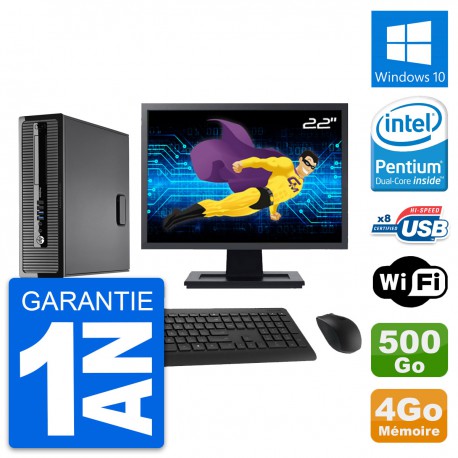 PC HP 400 G1 SFF Ecran 22" Intel G3220 RAM 4Go Disque 500Go Windows 10 Wifi