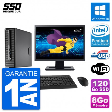 PC HP ProDesk 400 G1 SFF Ecran 22" Intel G3220 RAM 8Go SSD 120Go Windows 10 Wifi