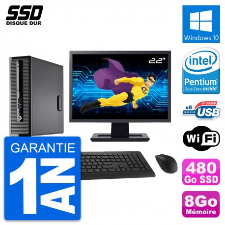 PC HP ProDesk 400 G1 SFF Ecran 22" Intel G3220 RAM 8Go SSD 480Go Windows 10 Wifi