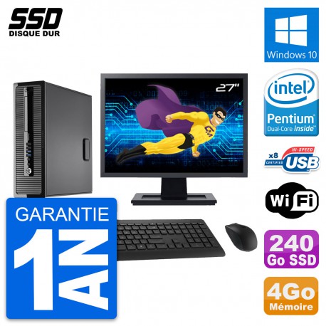 PC HP ProDesk 400 G1 SFF Ecran 27" Intel G3220 RAM 4Go SSD 240Go Windows 10 Wifi