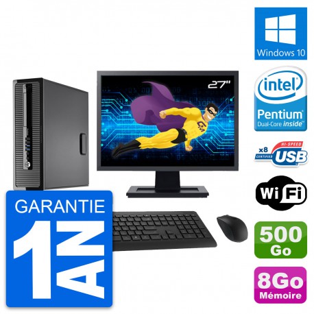 PC HP 400 G1 SFF Ecran 27" Intel G3220 RAM 8Go Disque 500Go Windows 10 Wifi