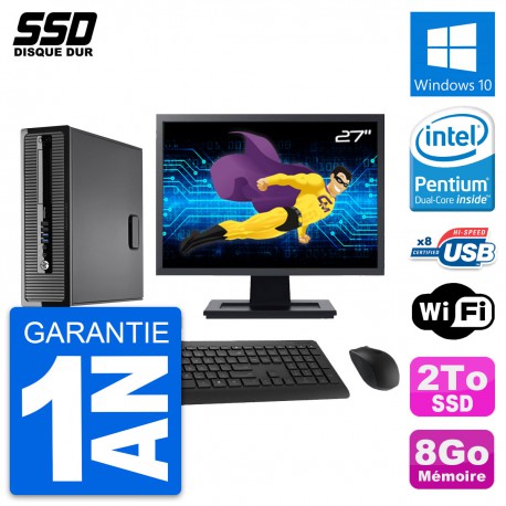PC HP ProDesk 400 G1 SFF Ecran 27" Intel G3220 RAM 8Go SSD 2To Windows 10 Wifi