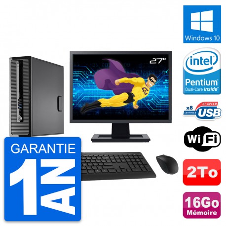 PC HP ProDesk 400 G1 SFF Ecran 27" G3220 RAM 16Go Disque 2To Windows 10 Wifi