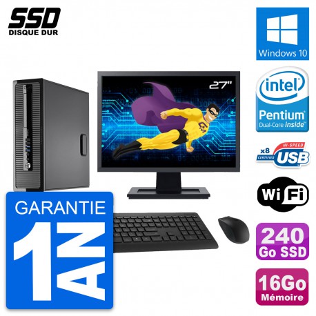 PC HP ProDesk 400 G1 SFF Ecran 27" G3220 RAM 16Go SSD 240Go Windows 10 Wifi