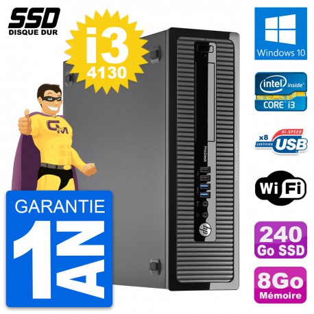 PC HP ProDesk 400 G1 SFF Intel Core i3-4130 RAM 8Go SSD 240Go Windows 10 Wifi