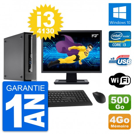 PC HP 400 G1 SFF Ecran 19" Intel i3-4130 RAM 4Go Disque 500Go Windows 10 Wifi