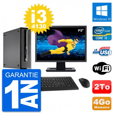 PC HP ProDesk 400 G1 SFF Ecran 19" i3-4130 RAM 4Go Disque 2To Windows 10 Wifi