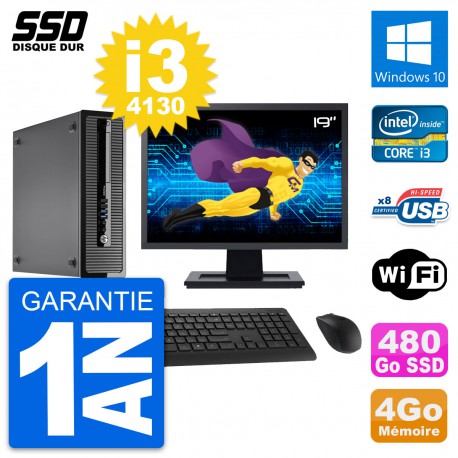 PC HP ProDesk 400 G1 SFF Ecran 19" i3-4130 RAM 4Go SSD 240Go Windows 10 Wifi
