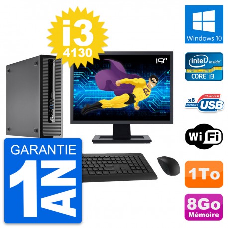 PC HP ProDesk 400 G1 SFF Ecran 19" i3-4130 RAM 8Go Disque 1To Windows 10 Wifi