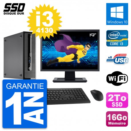 PC HP ProDesk 400 G1 SFF Ecran 19" i3-4130 RAM 16Go SSD 2To Windows 10 Wifi