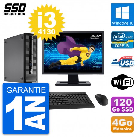 PC HP ProDesk 400 G1 SFF Ecran 22" i3-4130 RAM 4Go SSD 120Go Windows 10 Wifi
