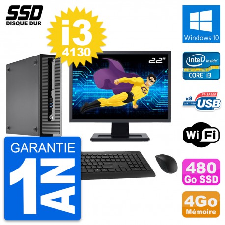 PC HP ProDesk 400 G1 SFF Ecran 22" i3-4130 RAM 4Go SSD 480Go Windows 10 Wifi