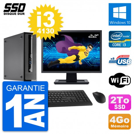 PC HP ProDesk 400 G1 SFF Ecran 22" Intel i3-4130 RAM 4Go SSD 2To Windows 10 Wifi