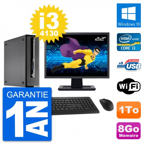 PC HP ProDesk 400 G1 SFF Ecran 22" i3-4130 RAM 8Go Disque 1To Windows 10 Wifi