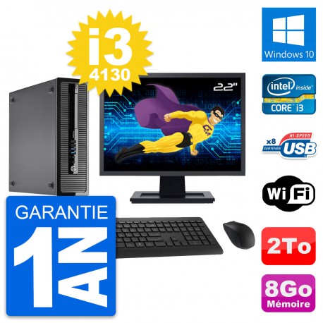 PC HP ProDesk 400 G1 SFF Ecran 22" i3-4130 RAM 8Go Disque 2To Windows 10 Wifi