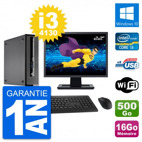 PC HP 400 G1 SFF Ecran 22" Intel i3-4130 RAM 16Go Disque 500Go Windows 10 Wifi