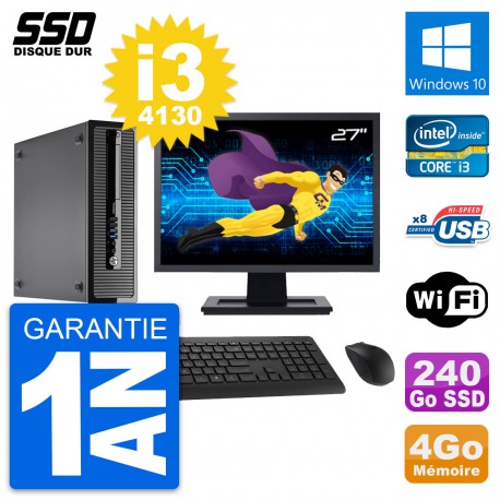 PC HP ProDesk 400 G1 SFF Ecran 27" i3-4130 RAM 4Go SSD 240Go Windows 10 Wifi