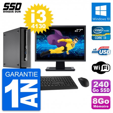 PC HP ProDesk 400 G1 SFF Ecran 27" i3-4130 RAM 8Go SSD 240Go Windows 10 Wifi
