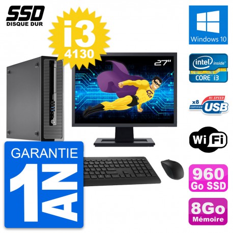 PC HP ProDesk 400 G1 SFF Ecran 27" i3-4130 RAM 8Go SSD 960Go Windows 10 Wifi