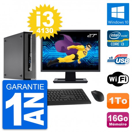 PC HP ProDesk 400 G1 SFF Ecran 27" i3-4130 RAM 16Go Disque 1To Windows 10 Wifi