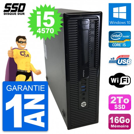 PC HP ProDesk 400 G1 SFF Intel Core i5-4570 RAM 16Go SSD 2To Windows 10 Wifi