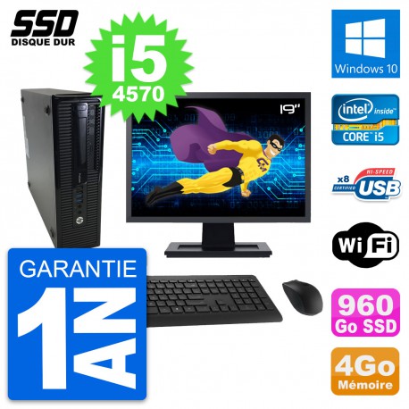 PC HP ProDesk 400 G1 SFF Ecran 19" i5-4570 RAM 4Go SSD 960Go Windows 10 Wifi
