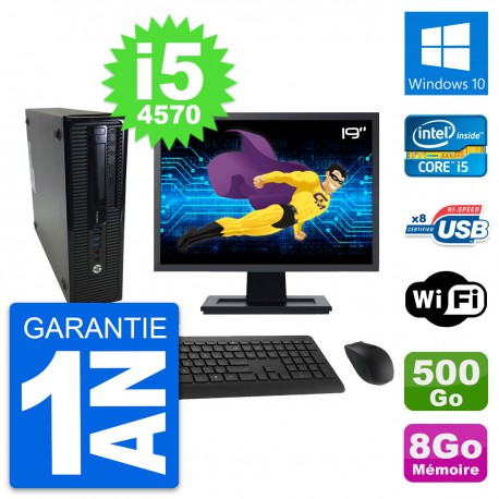 PC HP 400 G1 SFF Ecran 19" Intel i5-4570 RAM 8Go Disque 500Go Windows 10 Wifi