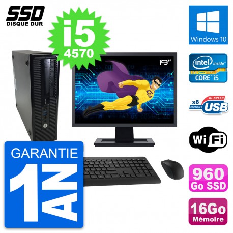 PC HP ProDesk 400 G1 SFF Ecran 19" i5-4570 RAM 16Go SSD 960Go Windows 10 Wifi