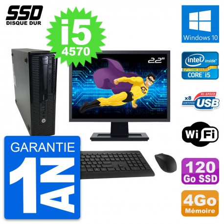PC HP ProDesk 400 G1 SFF Ecran 22" i5-4570 RAM 4Go SSD 120Go Windows 10 Wifi
