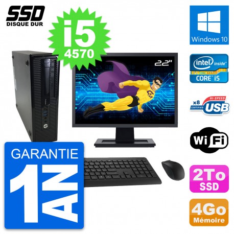 PC HP ProDesk 400 G1 SFF Ecran 22" Intel i5-4570 RAM 4Go SSD 2To Windows 10 Wifi