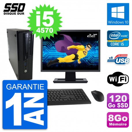 PC HP ProDesk 400 G1 SFF Ecran 22" i5-4570 RAM 8Go SSD 120Go Windows 10 Wifi