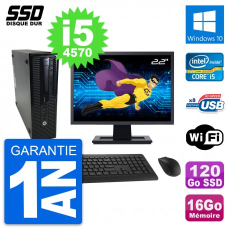 PC HP ProDesk 400 G1 SFF Ecran 22" i5-4570 RAM 16Go SSD 120Go Windows 10 Wifi