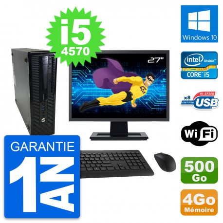 PC HP 400 G1 SFF Ecran 27" Intel i5-4570 RAM 4Go Disque 500Go Windows 10 Wifi