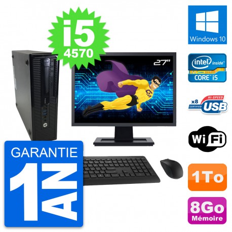 PC HP ProDesk 400 G1 SFF Ecran 27" i5-4570 RAM 8Go Disque 1To Windows 10 Wifi