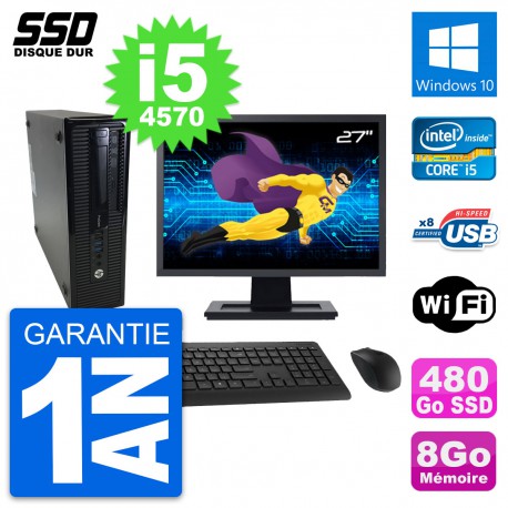 PC HP ProDesk 400 G1 SFF Ecran 27" i5-4570 RAM 8Go SSD 480Go Windows 10 Wifi