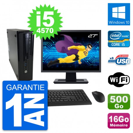 PC HP 400 G1 SFF Ecran 27" Intel i5-4570 RAM 16Go Disque 500Go Windows 10 Wifi