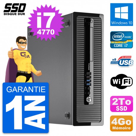 PC HP ProDesk 400 G1 SFF Intel Core i7-4770 RAM 4Go SSD 2To Windows 10 Wifi