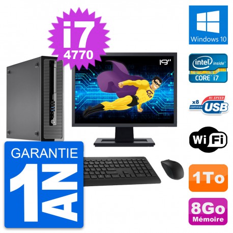 PC HP ProDesk 400 G1 SFF Ecran 19" i7-4770 RAM 8Go Disque 1To Windows 10 Wifi