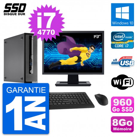 PC HP ProDesk 400 G1 SFF Ecran 19" i7-4770 RAM 8Go SSD 960Go Windows 10 Wifi