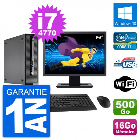 PC HP 400 G1 SFF Ecran 19" Intel i7-4770 RAM 16Go Disque 500Go Windows 10 Wifi