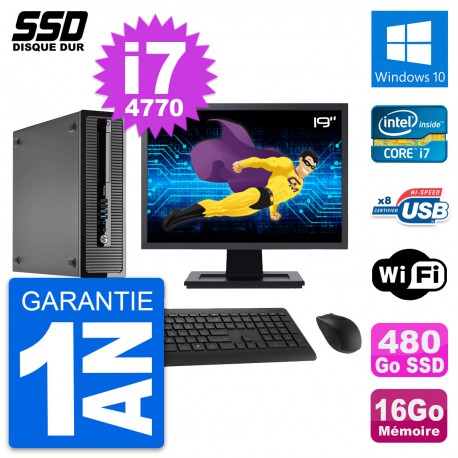 PC HP ProDesk 400 G1 SFF Ecran 19" i7-4770 RAM 16Go SSD 480Go Windows 10 Wifi